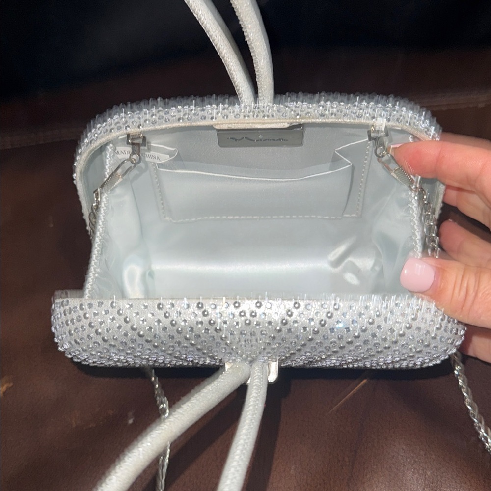 Silver Rhinestone Clutch with Chain Strap - Picture 6 of 8